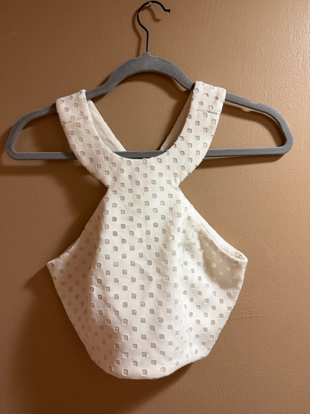 NBD white  Eyelet Cross-Back Crop Top